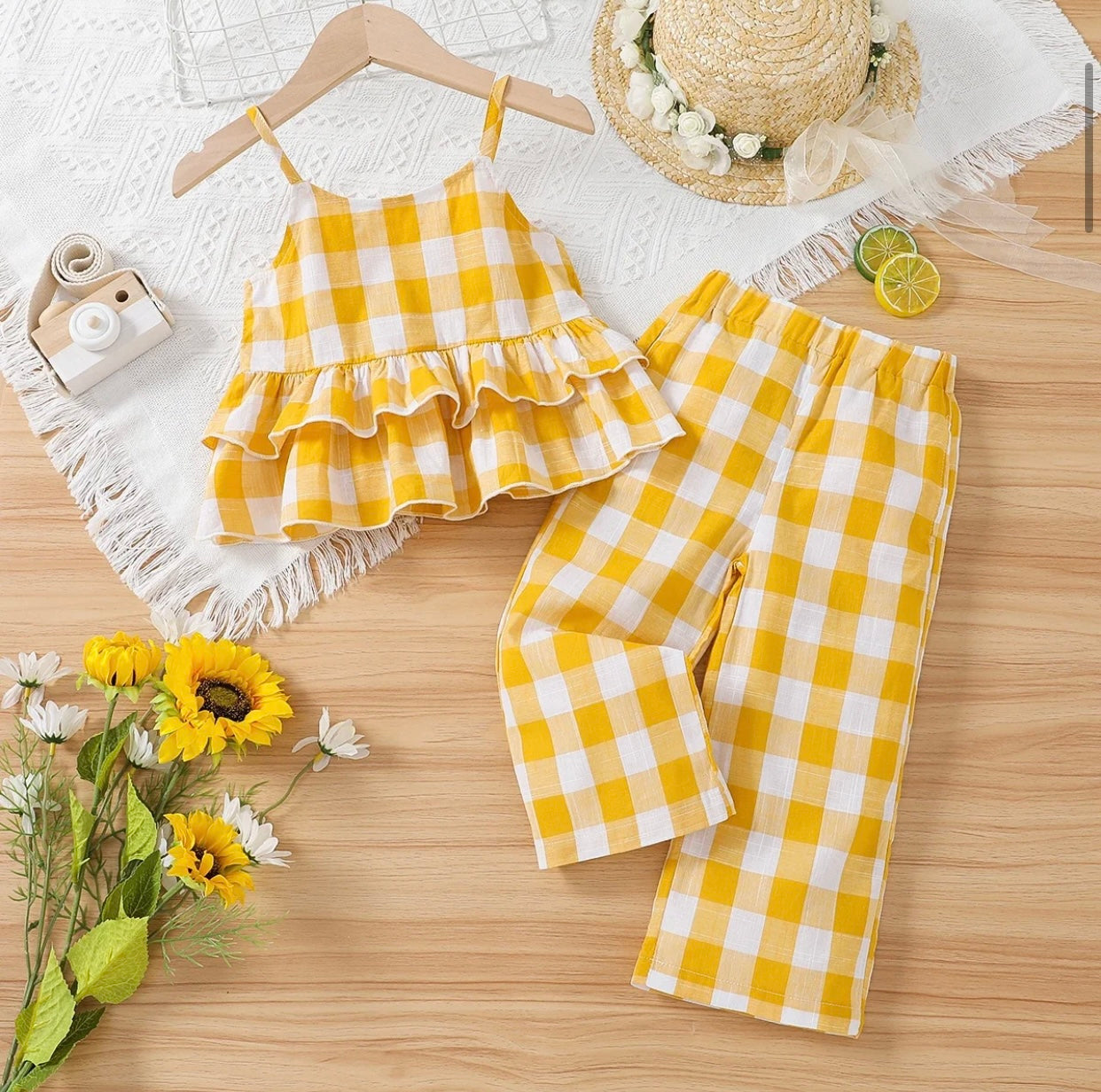 Girls Yellow Checked Top & Trousers (Age 3-6 YRS)