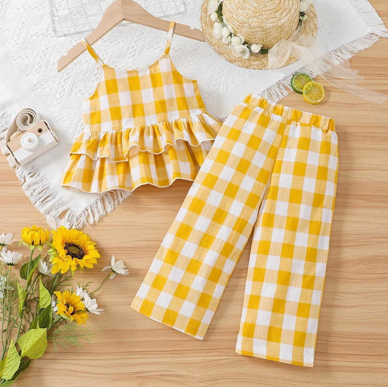Girls Yellow Checked Top & Trousers (Age 3-6 YRS)