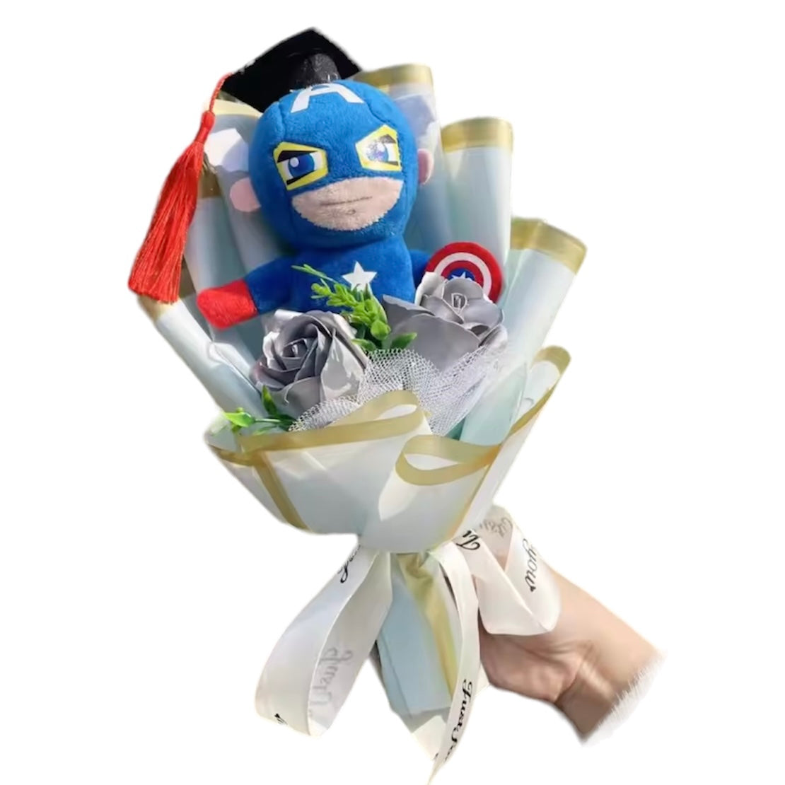 Superhero Plush Flower Gift Bouquet – Hulk, Superman, Captain America & Spider-Man | 35cm in Gift Box - Valentines Gift Multicolor Graduation Avengers
