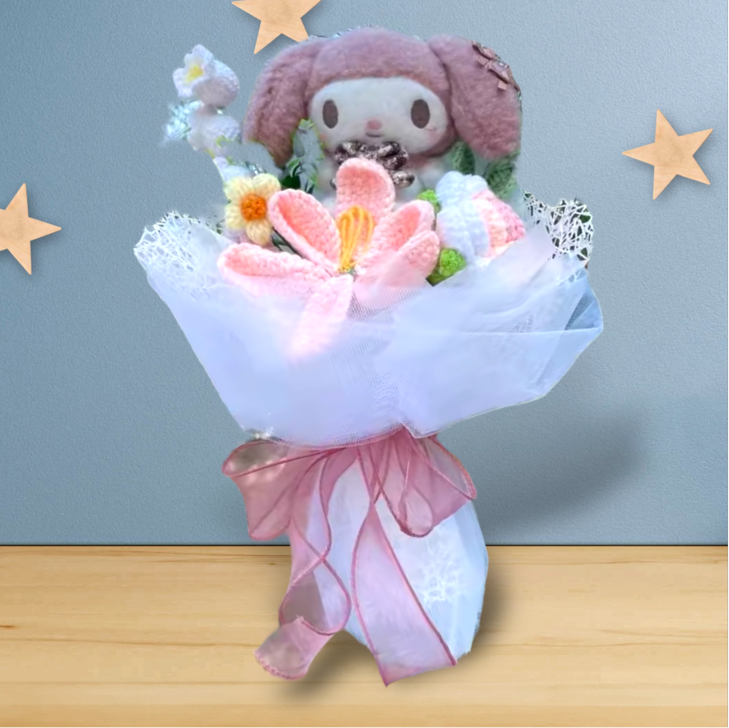 Sanrio Plush Flower Gift Bouquet – Hello Kitty, My Melody & Cinnamoroll | 35cm Kawaii Arrangement - Valentines Gift White