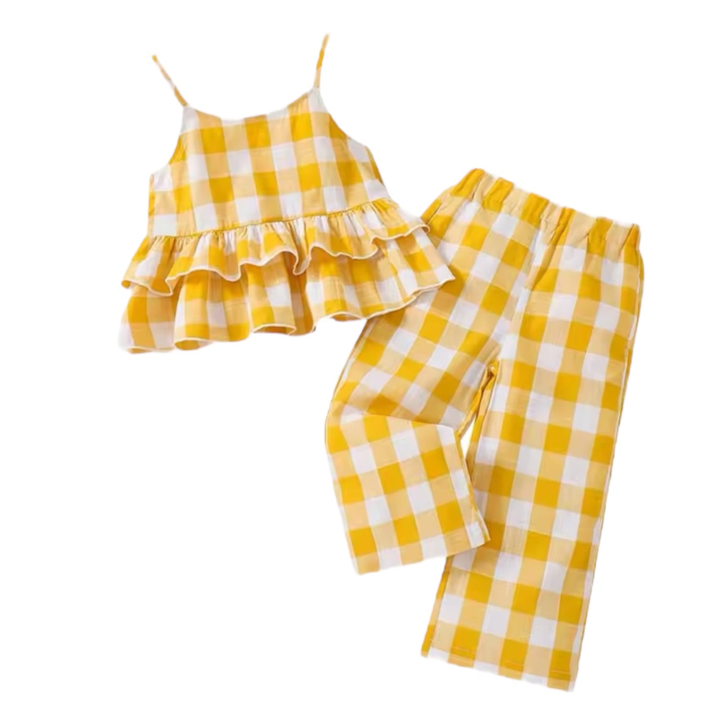 Girls Yellow Checked Top & Trousers (Age 3-6 YRS) Yellow
