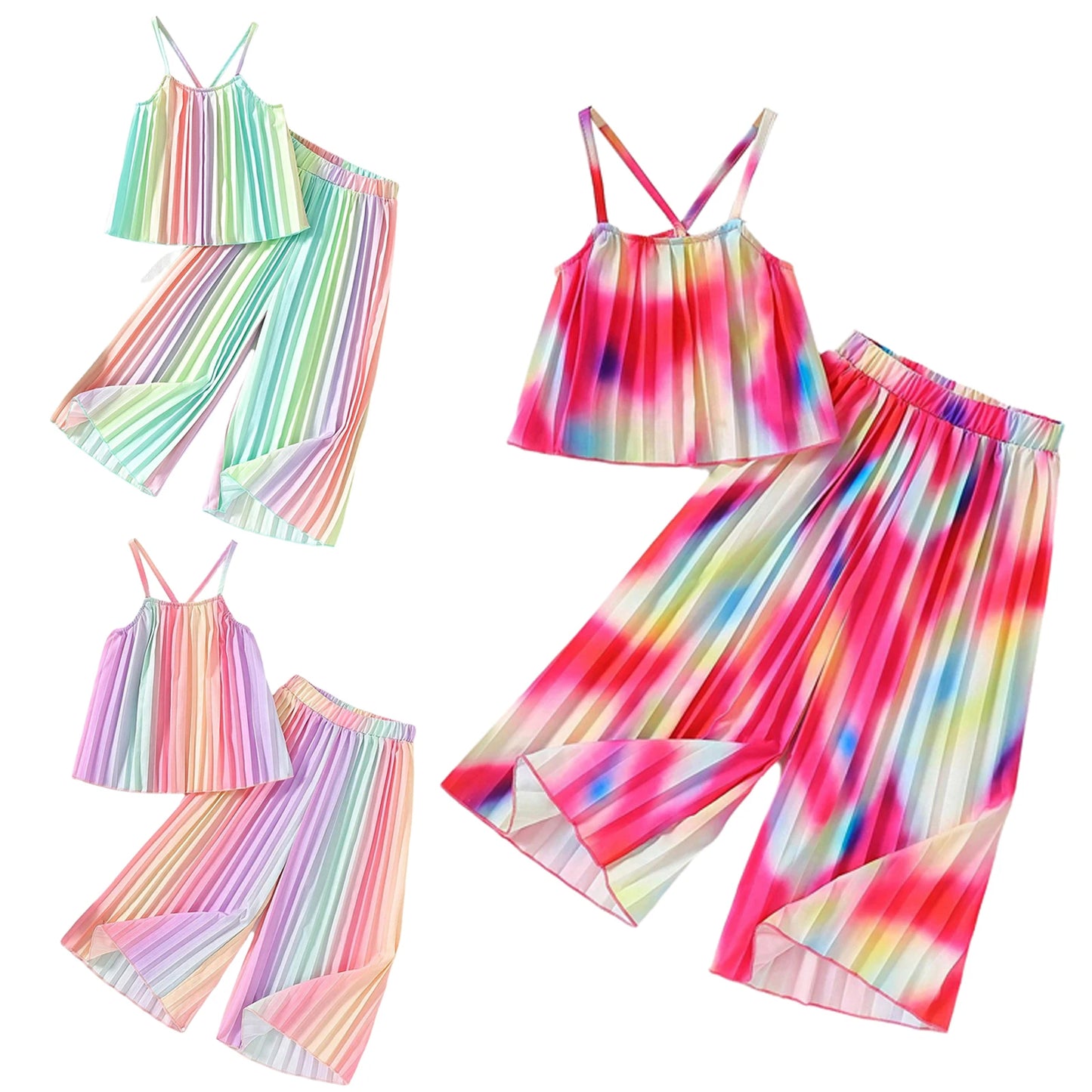 Girls Pleated Spaghetti Strap Camisoles Top & Wideleg Trousers (Age 4-7YRS)