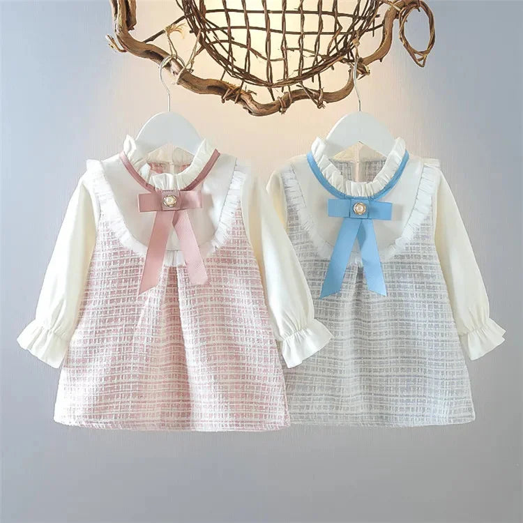 Baby Girls Vintage Long Sleeve Peter Pan Collar Dress (Age 6M-3YRS)