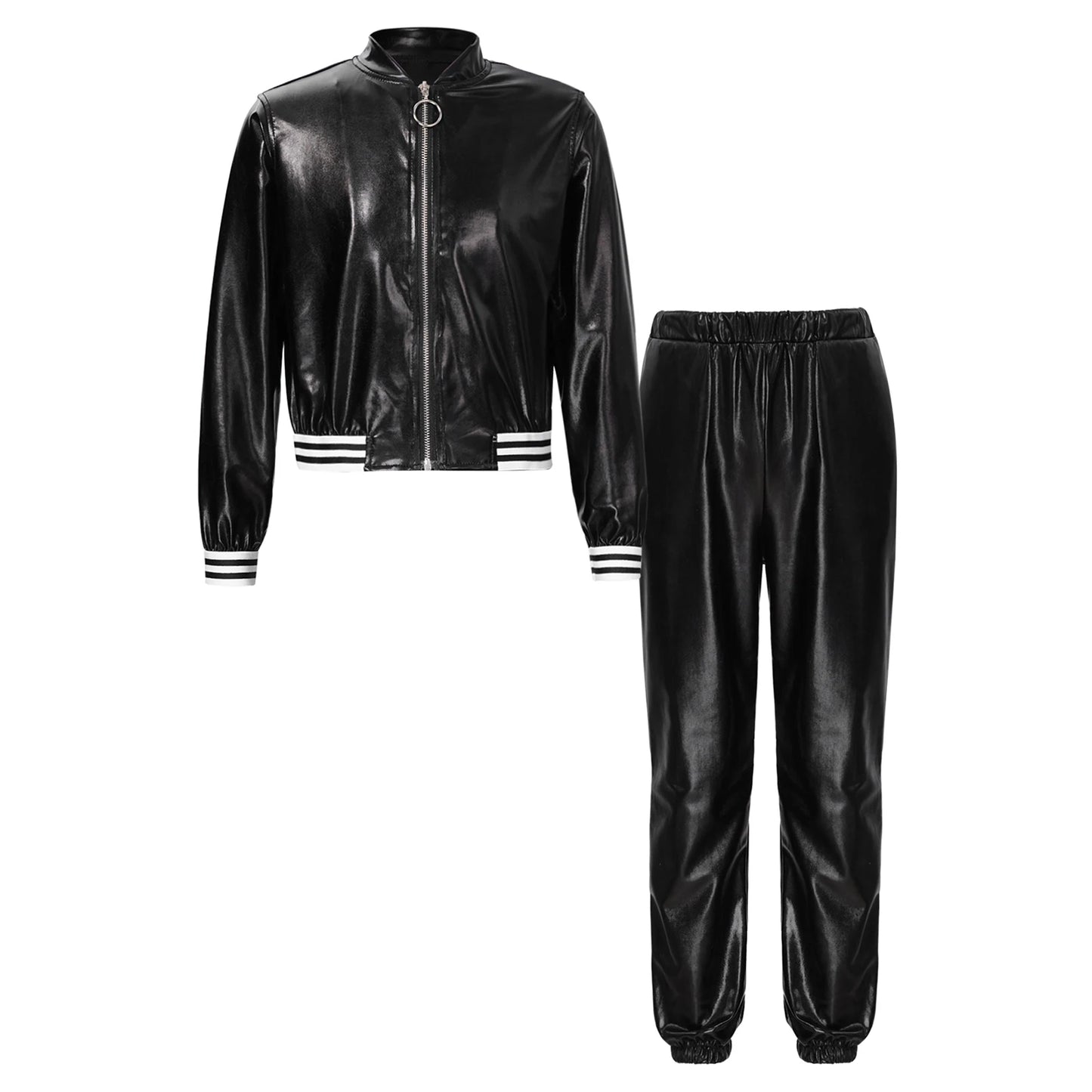 Girls Metallic Long Sleeves Bomber Jacket Coat & Pants Set (Age 6-16YRS)
