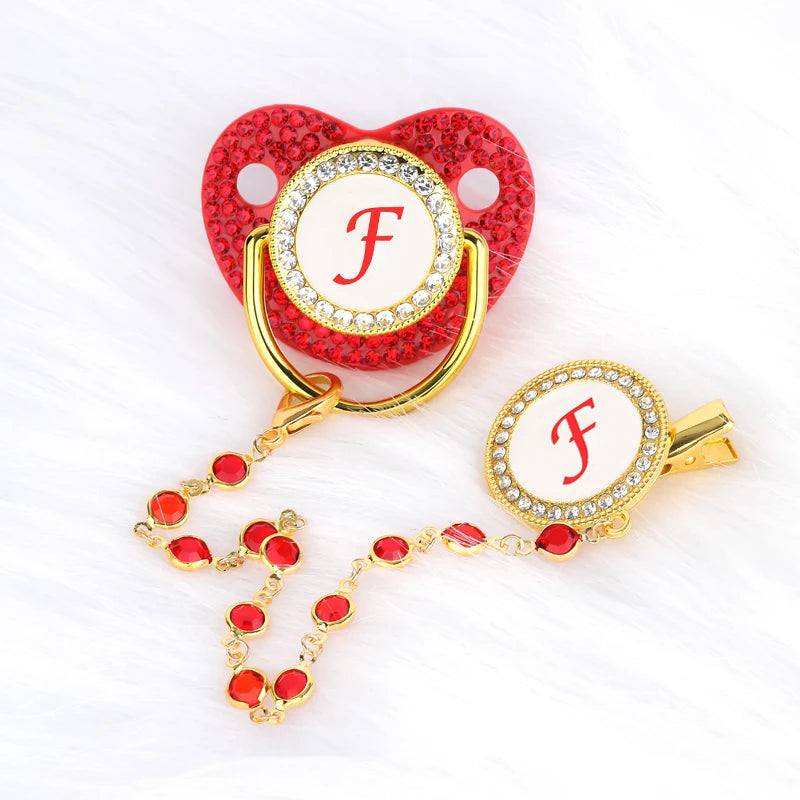 Baby Red Zircon Rhinestone Luxury Pacifier Dummy Clip F