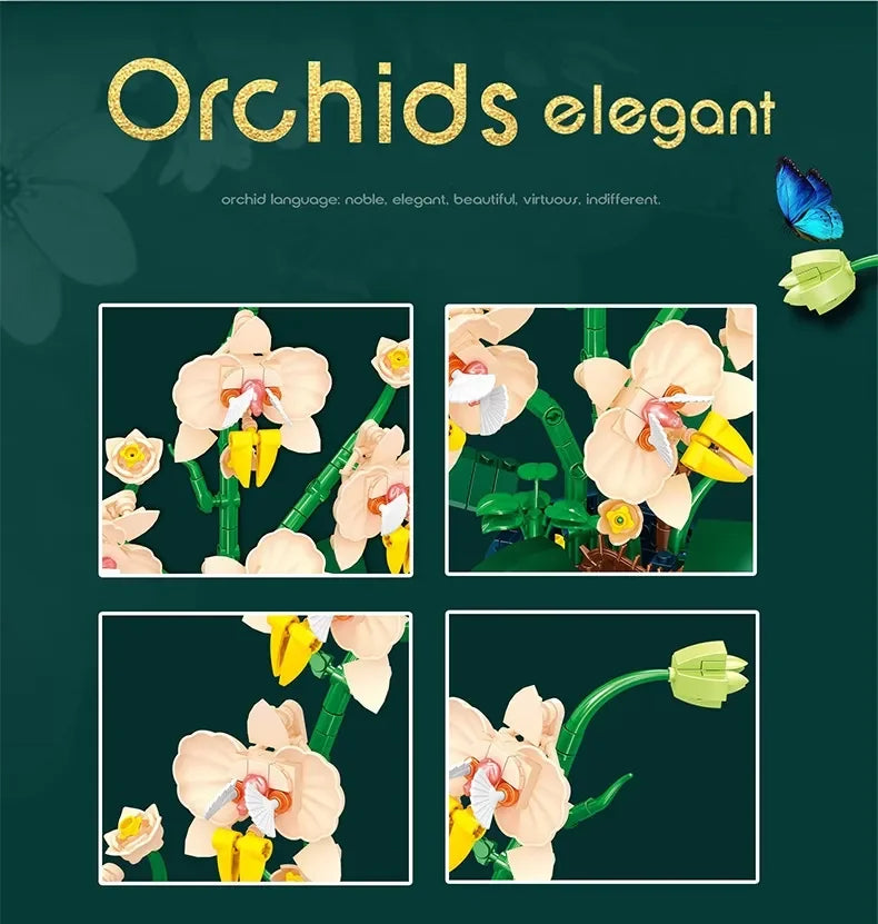 Moth Orchid Potted Building Blocks Bouquet DIY Toy