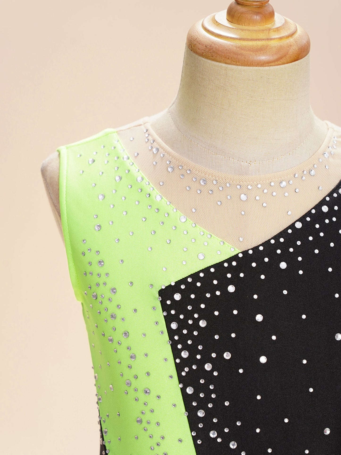 Rhinestone Gymnastics Figure Skating Dress for Teen Girls Sleeveless Sheer Mesh Tutu Ballet Leotard Lyrical Performance Costume
