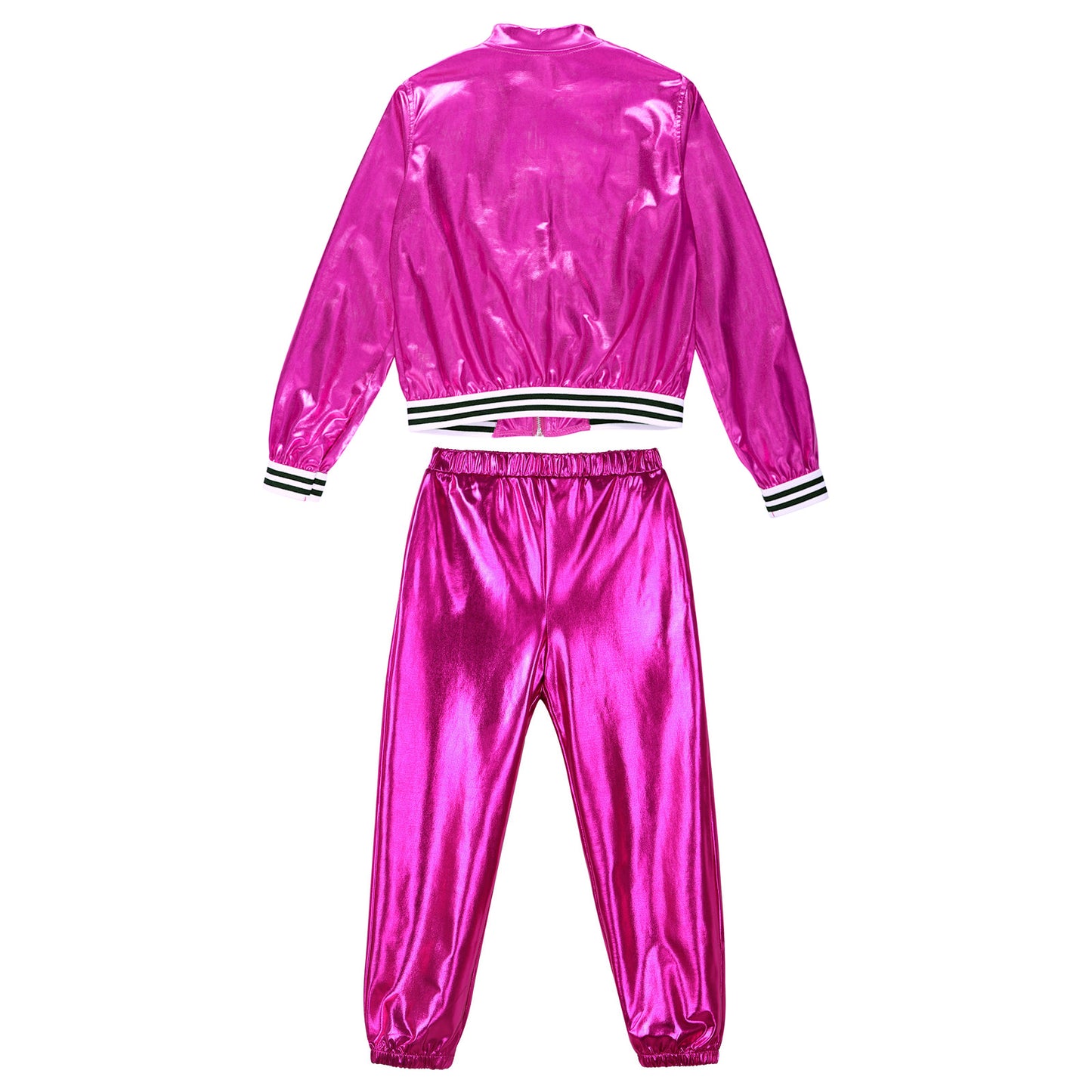 Girls Metallic Long Sleeves Bomber Jacket Coat & Pants Set (Age 6-16YRS)