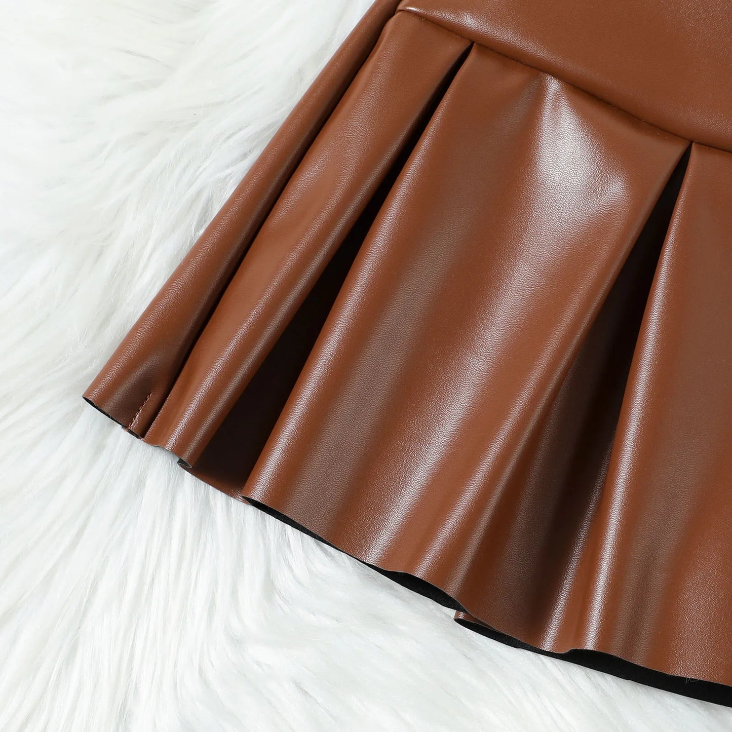 Toddler Girls Faux Leather Sleeveless Vest Top & Pleated Skirt Set (24M-6YRS)