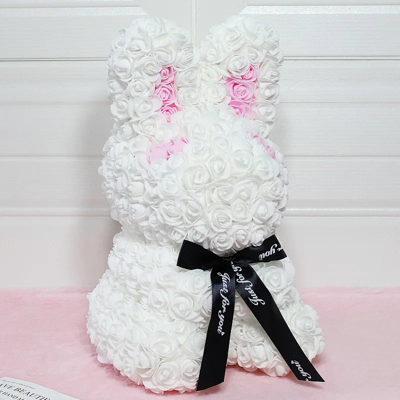 Rose Flower Bouquet Rabbit Bunny Gift - 25cm White Pink