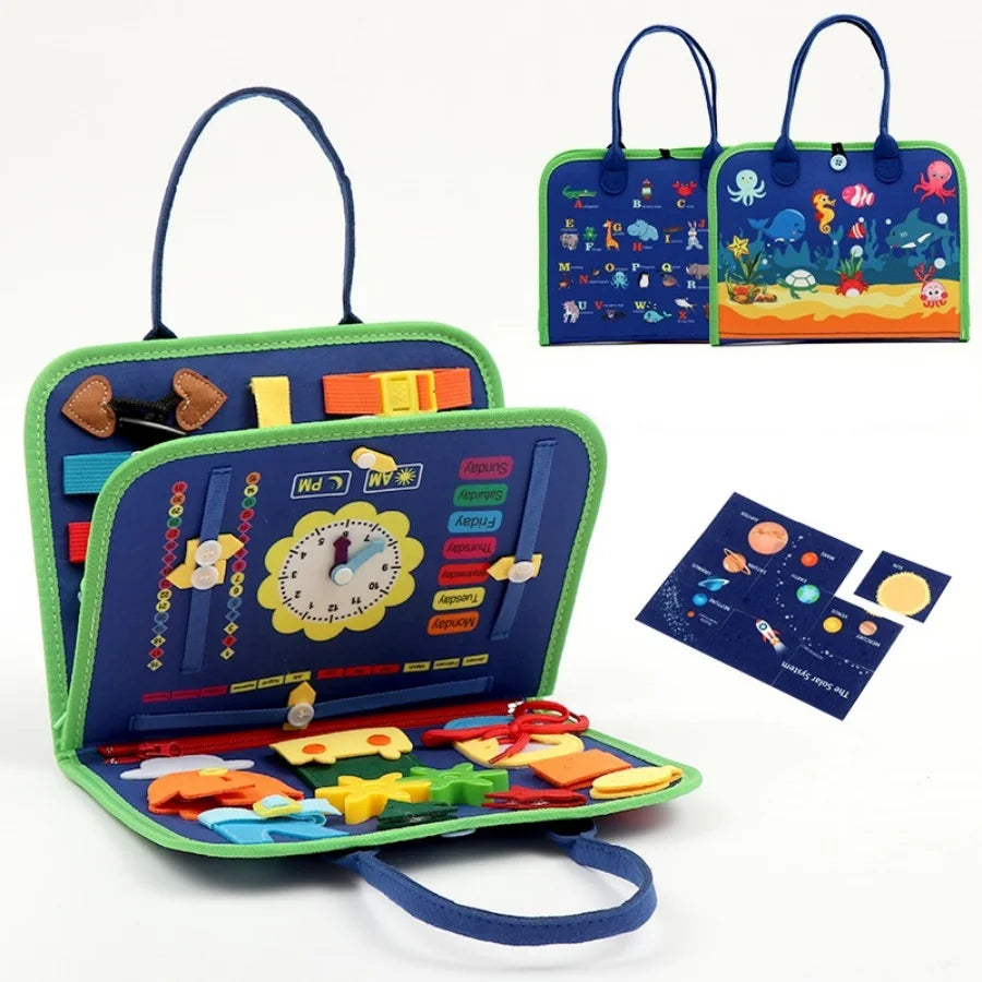 Montessori Busy Board Educational Activity Developing Sensory Board Fine Basic Dress Motor Skills Travel Toy Gift for Boys Girls D