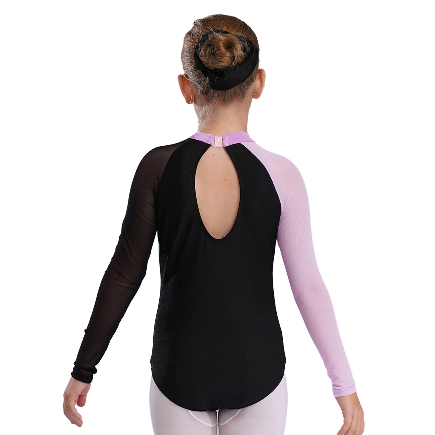 Girls Ballet Dance Leotard Gymnastics Rhinestones Sheer Mesh Long Sleeve (Age 4-16 YRS)