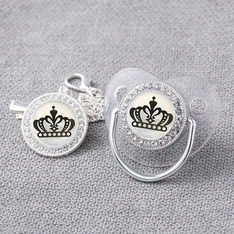 Baby Rhinestone Silver Luxury Pacifier Dummy Clips