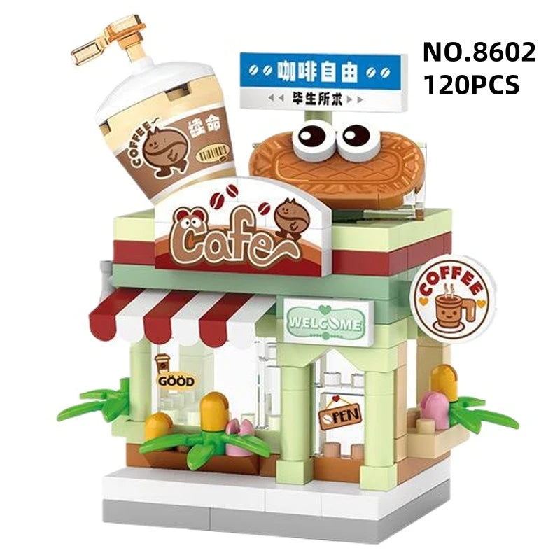 A Miniature DIY Building Blocks Restaurant Dessert Coffee Store