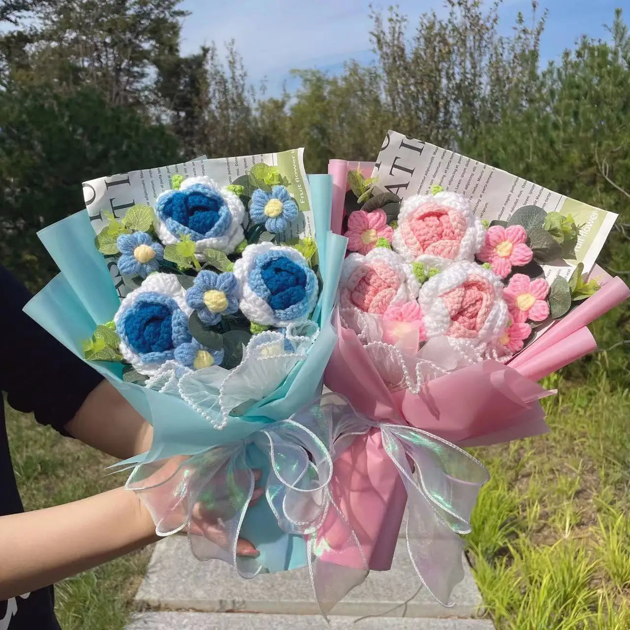 Plush Knitted Crochet Flower Gift Bouquet