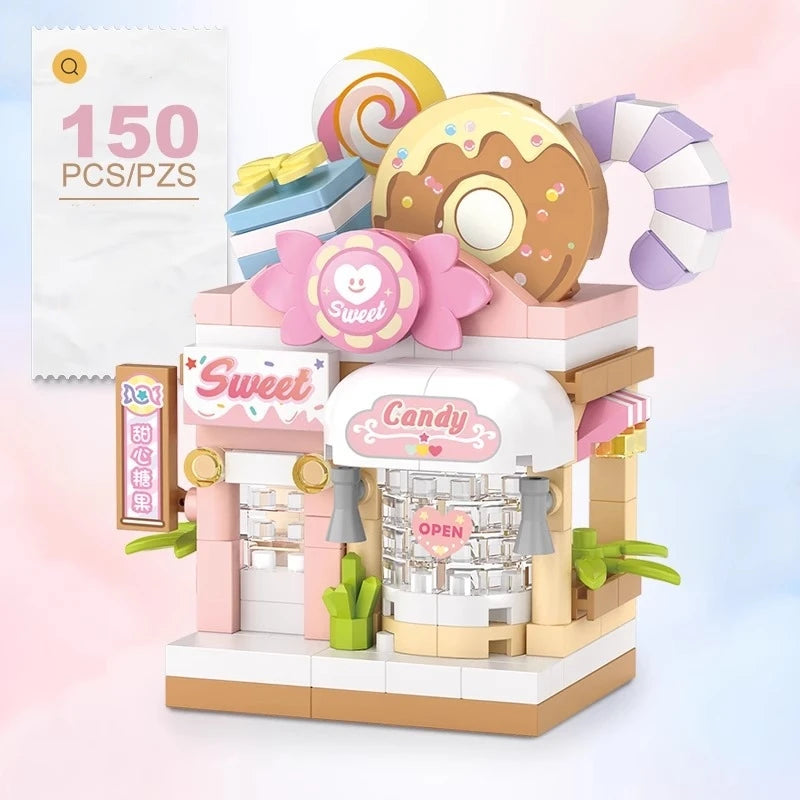 A Miniature DIY Building Blocks Restaurant Dessert Coffee Store