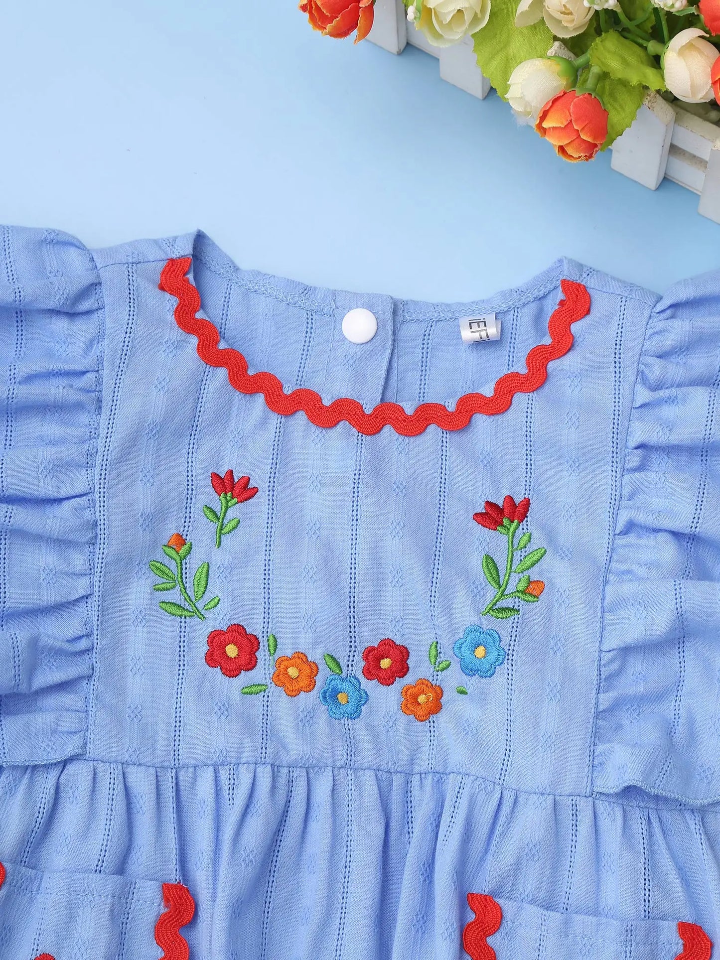 Baby Girls Mexican Embroidered Ruffled Sleeves Romper (Age Newborn-24M)