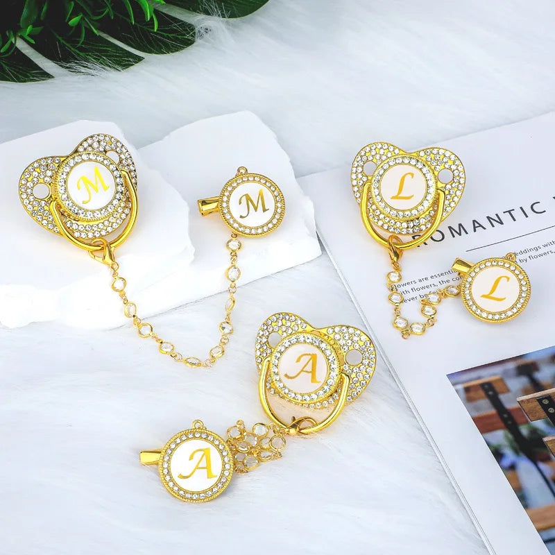 Baby Gold Luxury Zircon Rhinestone Pacifier Dummy Clip