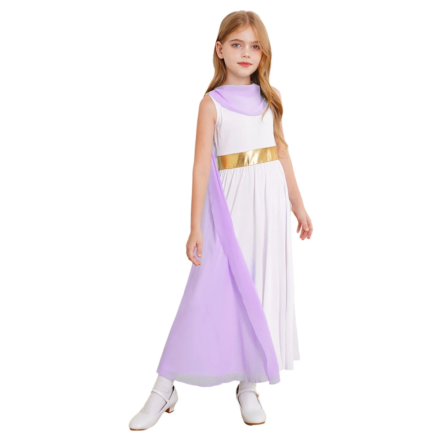 Girls Roman Grecian Athena Split Costume Dress (Age 6-16 YRS) Lavender