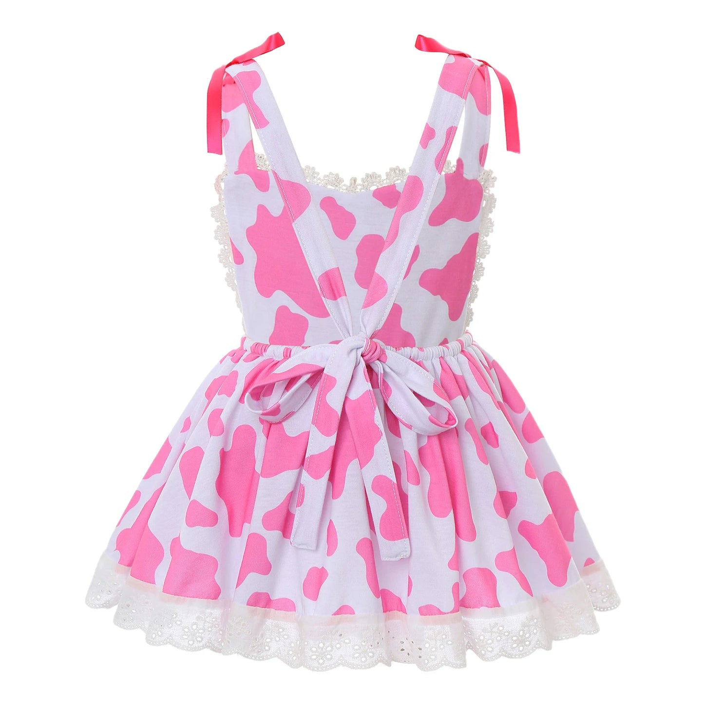 Girls Cow Print Sleeveless Lace Trim Dress (Age 12M-6 YRS)