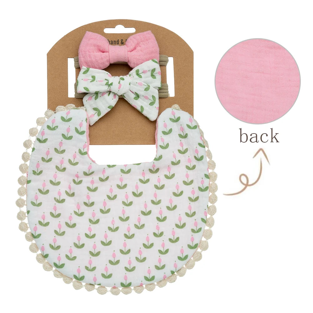 3Pcs/Set Baby Flower Bibs & Headbands Set 1