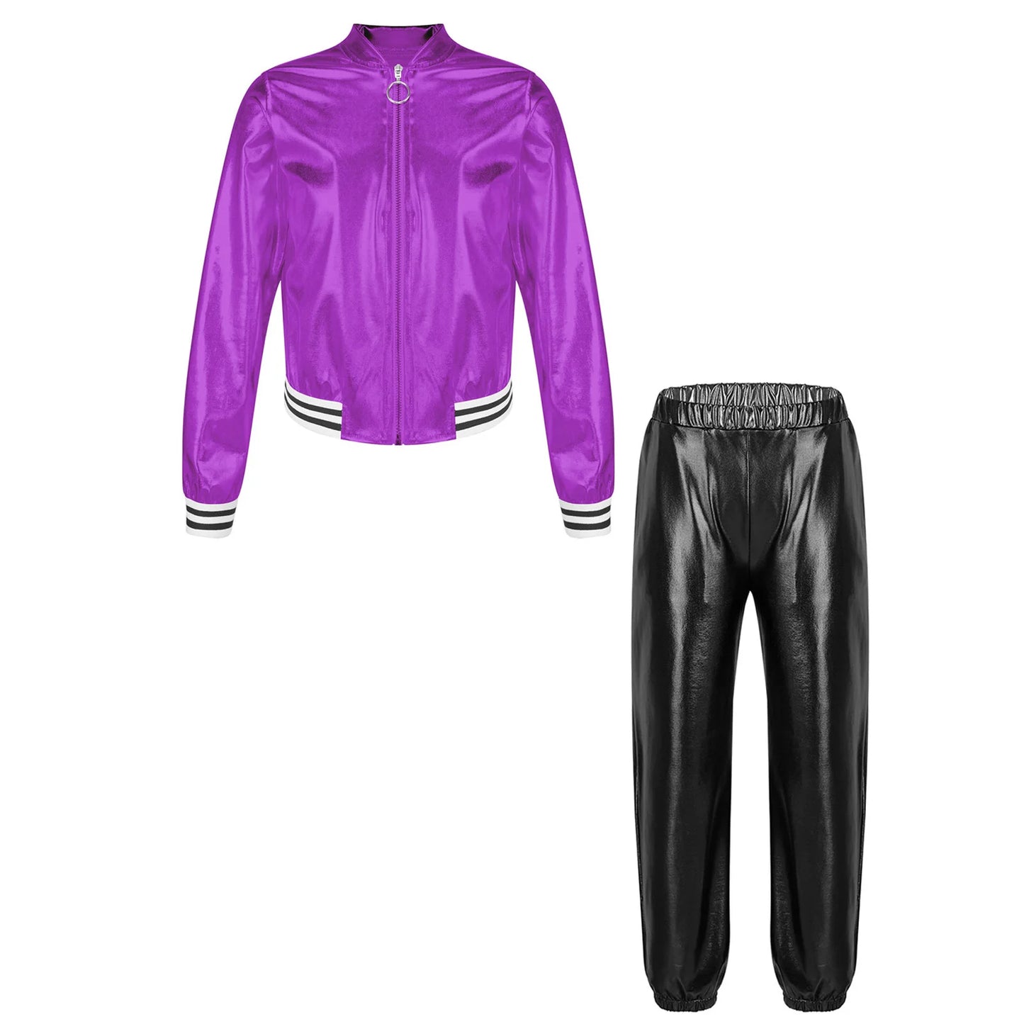 Girls Metallic Long Sleeves Bomber Jacket Coat & Pants Set (Age 6-16YRS)