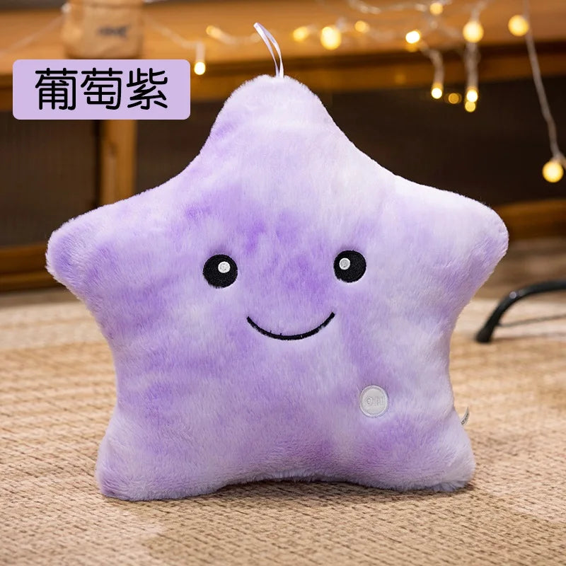 Plush LED Luminous Star Pillow Stuffed Toy 24x22cm New Purple