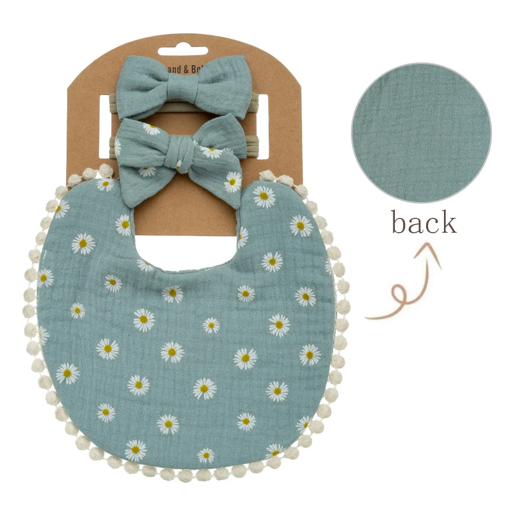 3Pcs/Set Baby Flower Bibs & Headbands Set 9