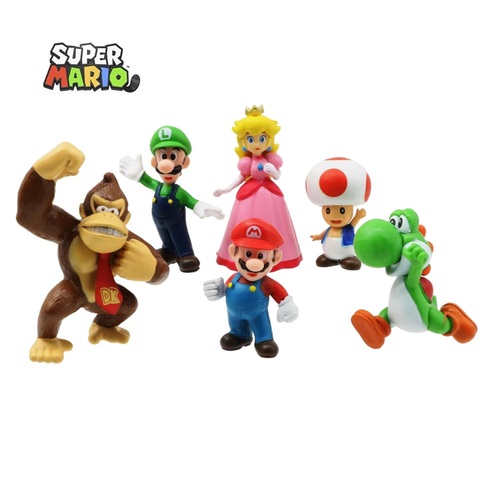 Super Mario Bros Action Figure Set – 6-Piece PVC Model Collection | Luigi, Yoshi, Donkey Kong & More