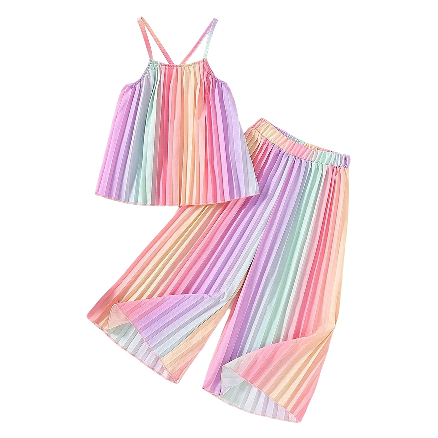Girls Pleated Spaghetti Strap Camisoles Top & Wideleg Trousers (Age 4-7YRS) Colorful