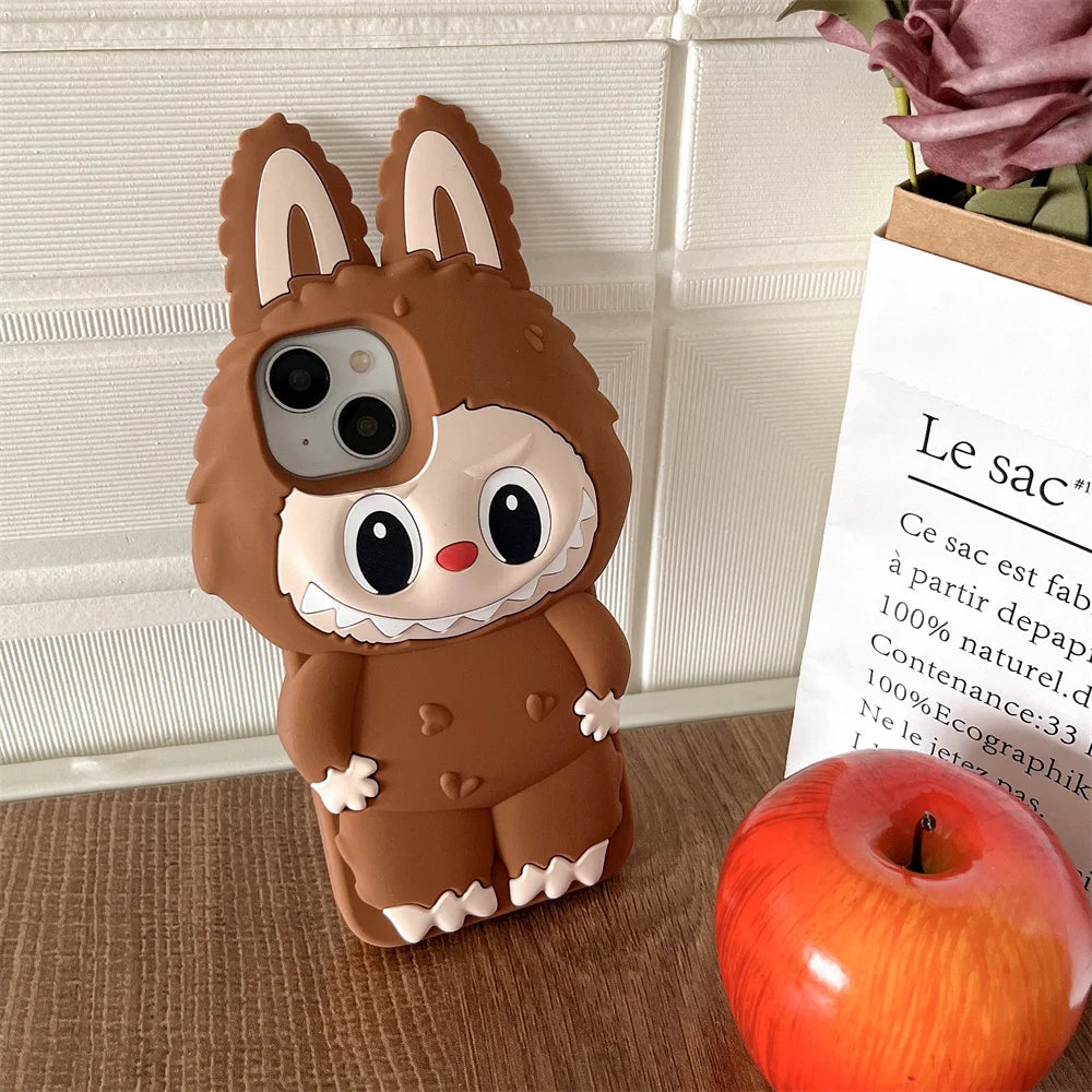 Labubu Soft Silicone Phone Cases For iPhone 16 15 Pro Max 12 13 14 Plus Brown