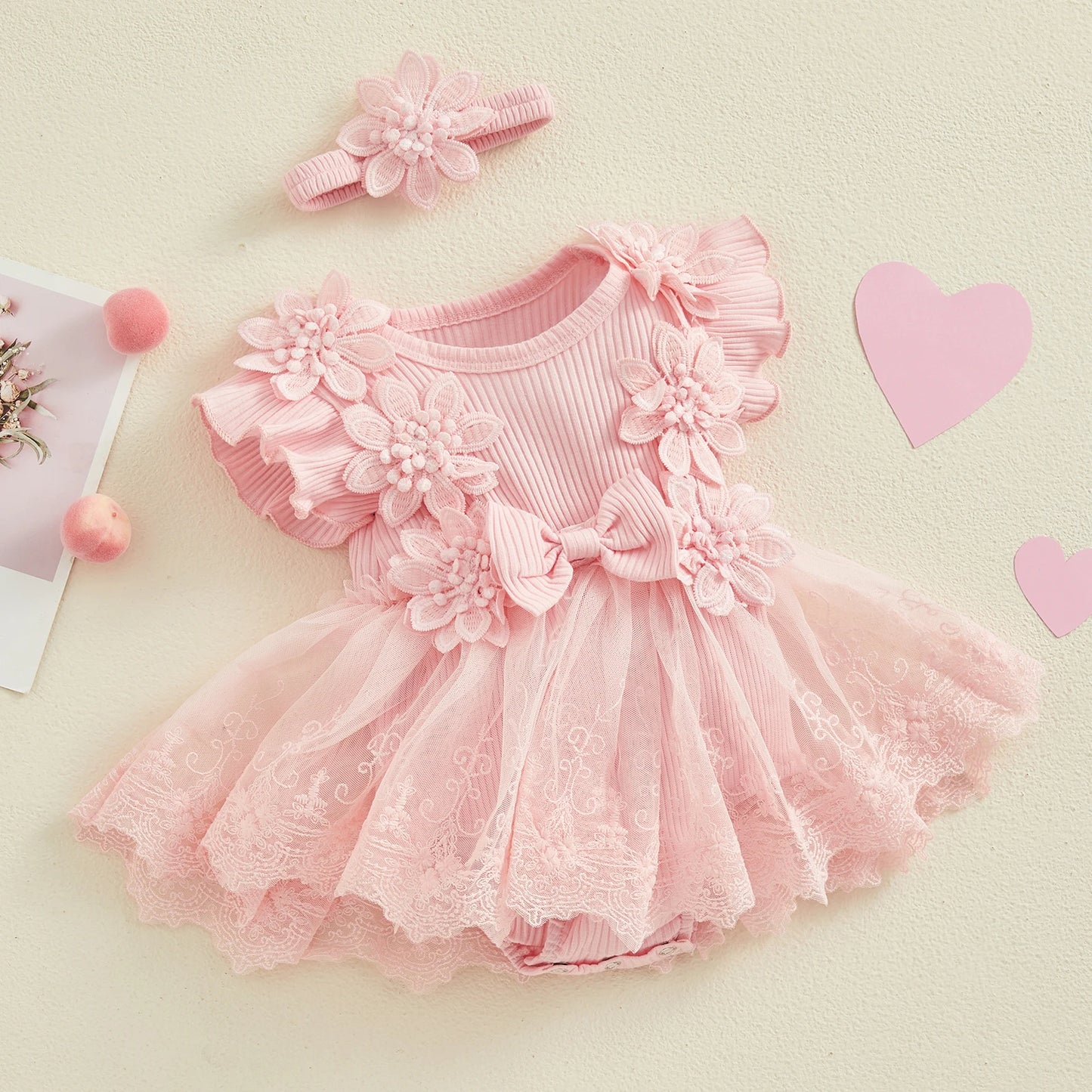 Baby Girls Floral Romper Dress (Age 3M-18M)