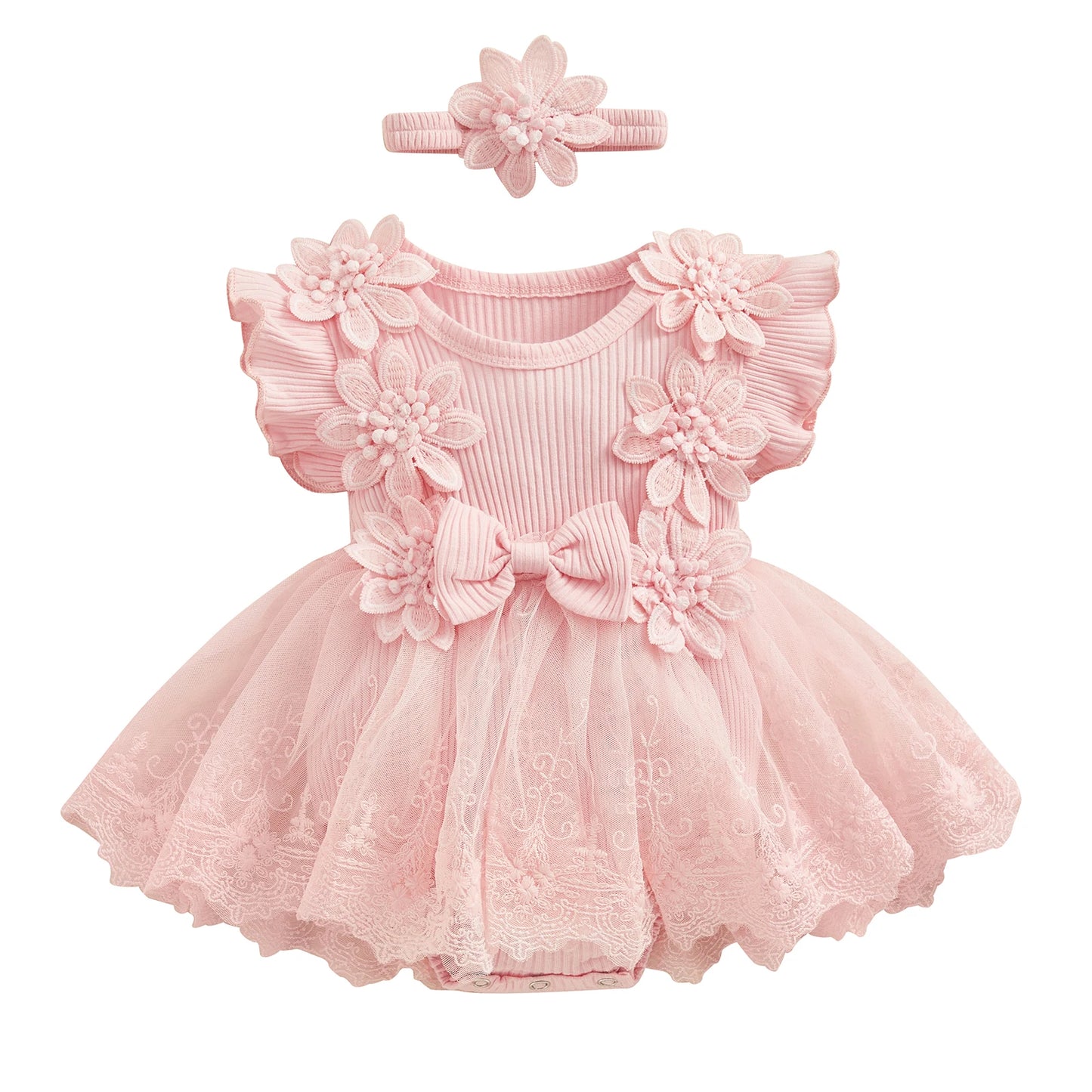 Baby Girls Floral Romper Dress (Age 3M-18M) Pink 1