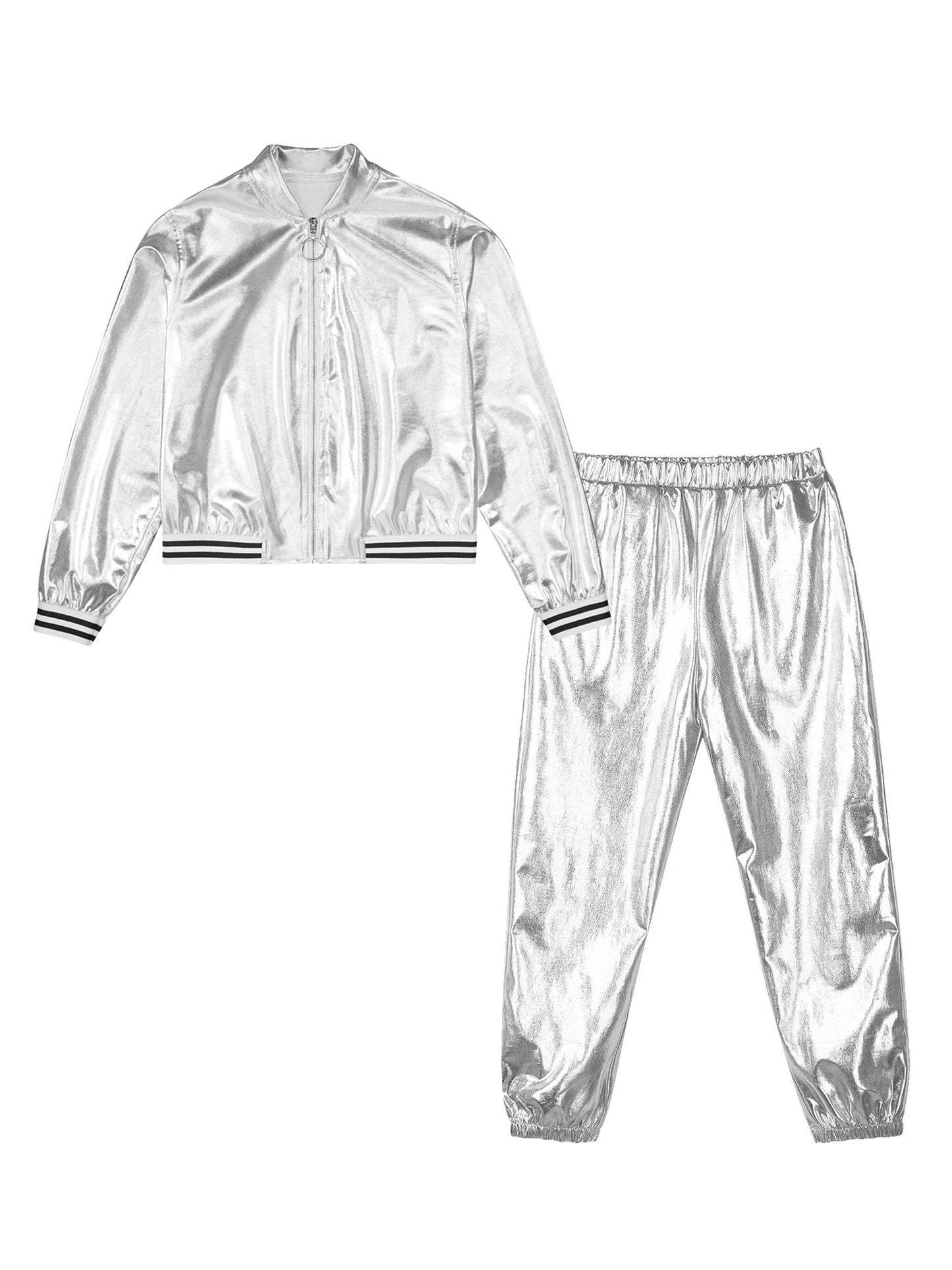 Girls Metallic Long Sleeves Bomber Jacket Coat & Pants Set (Age 6-16YRS)