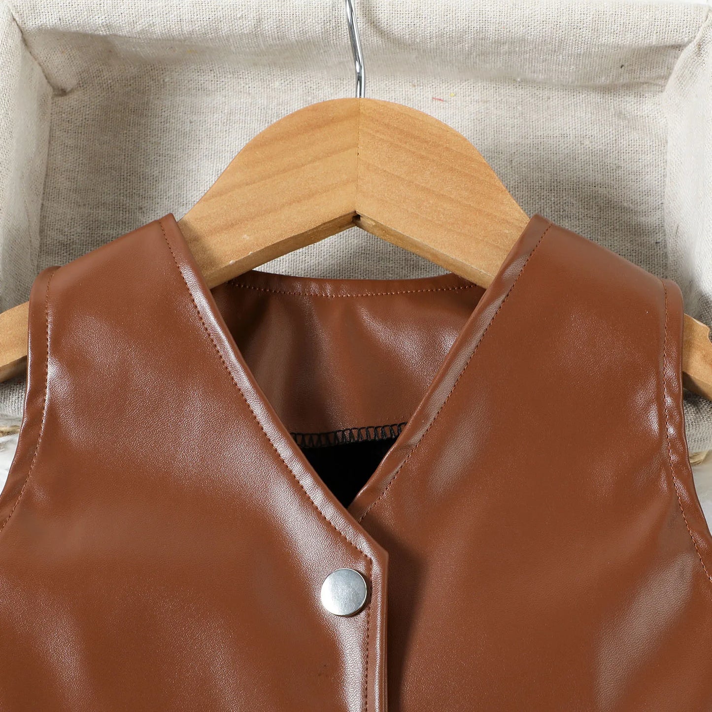 Toddler Girls Faux Leather Sleeveless Vest Top & Pleated Skirt Set (24M-6YRS)