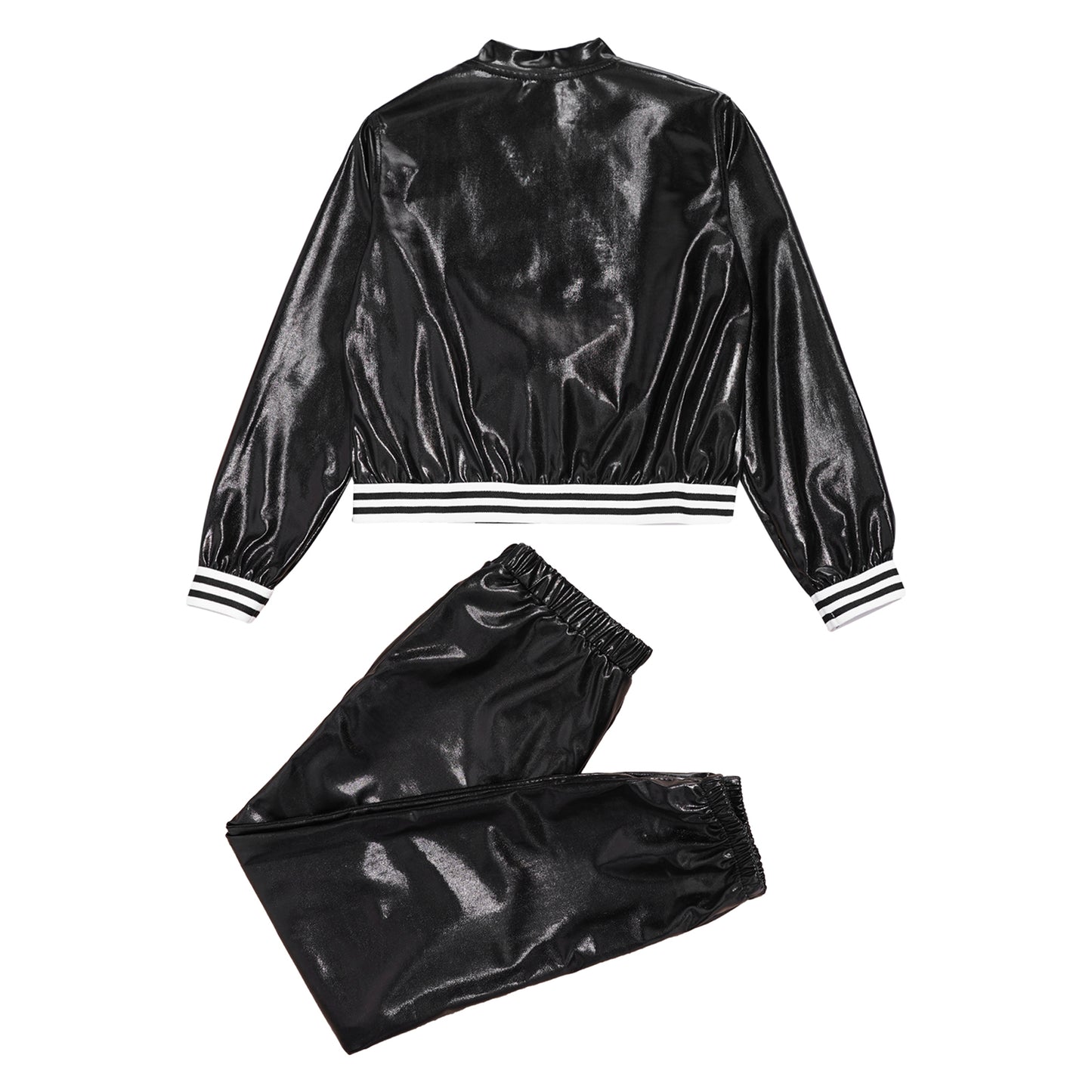 Girls Metallic Long Sleeves Bomber Jacket Coat & Pants Set (Age 6-16YRS)