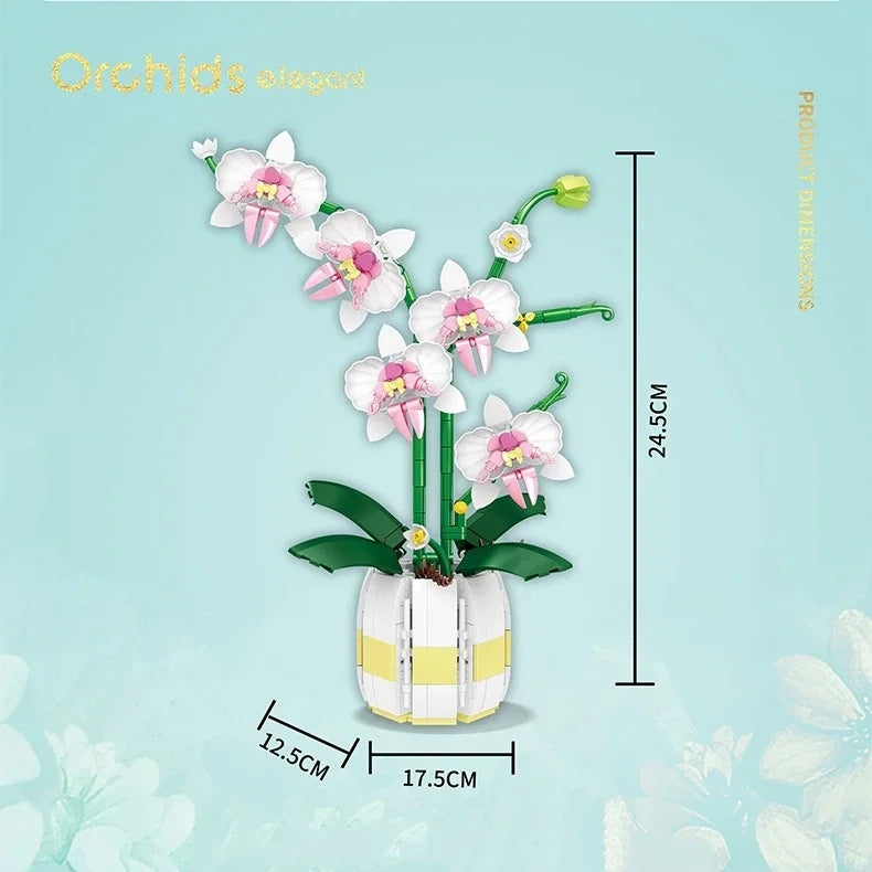 Moth Orchid Potted Building Blocks Bouquet DIY Toy