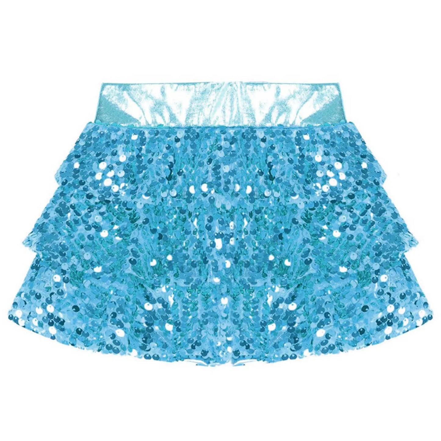 Girls Tiered Ruffle Dance Metallic Shiny Shorts (Age 4-16 YEARS)