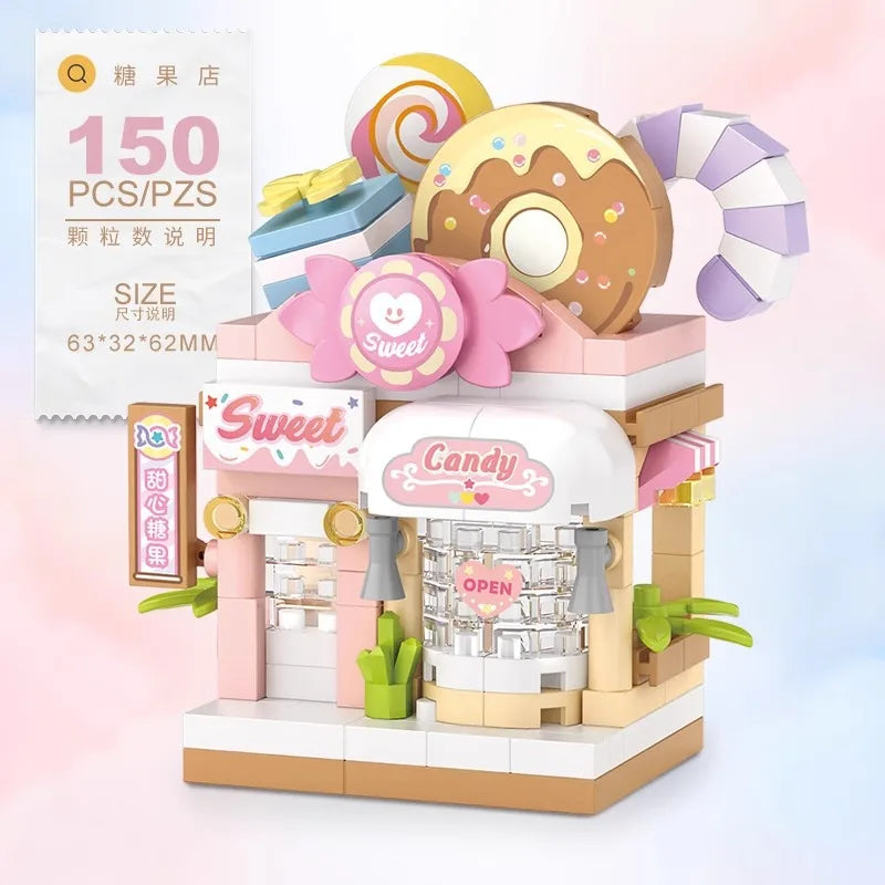 A Miniature DIY Building Blocks Restaurant Dessert Coffee Store