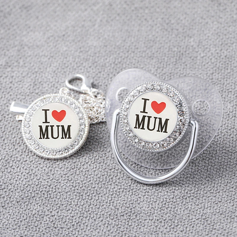 Baby Rhinestone Silver Luxury Pacifier Dummy Clips