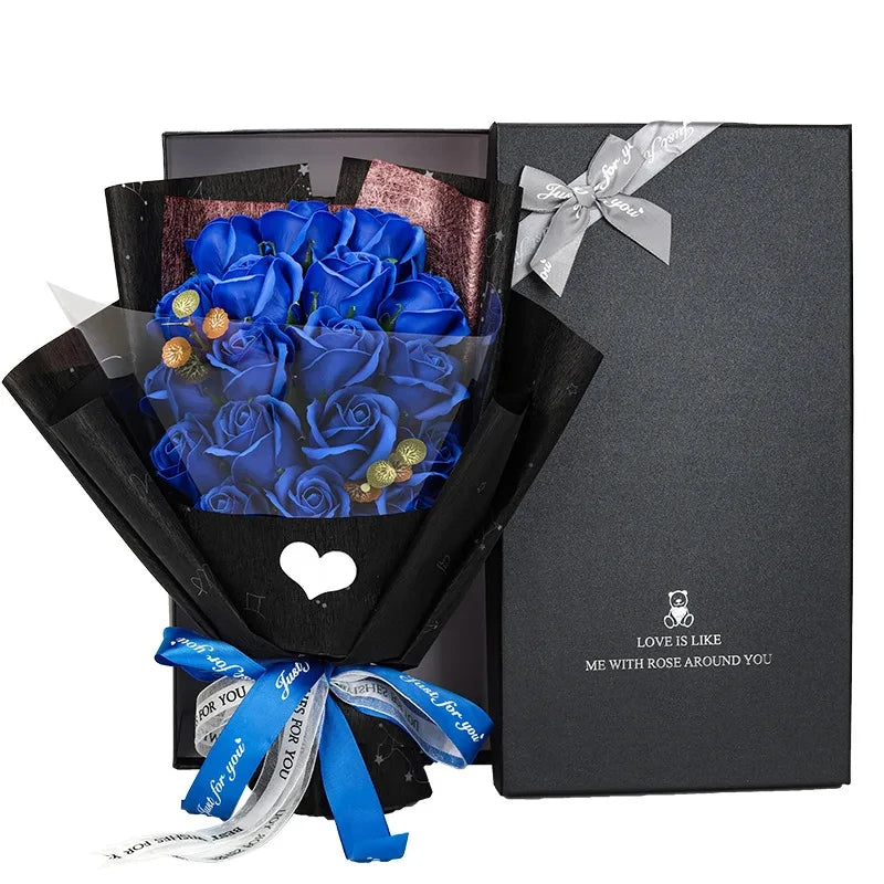 HandMade Rose Flowers Gift Bouquet Gift Box Blue