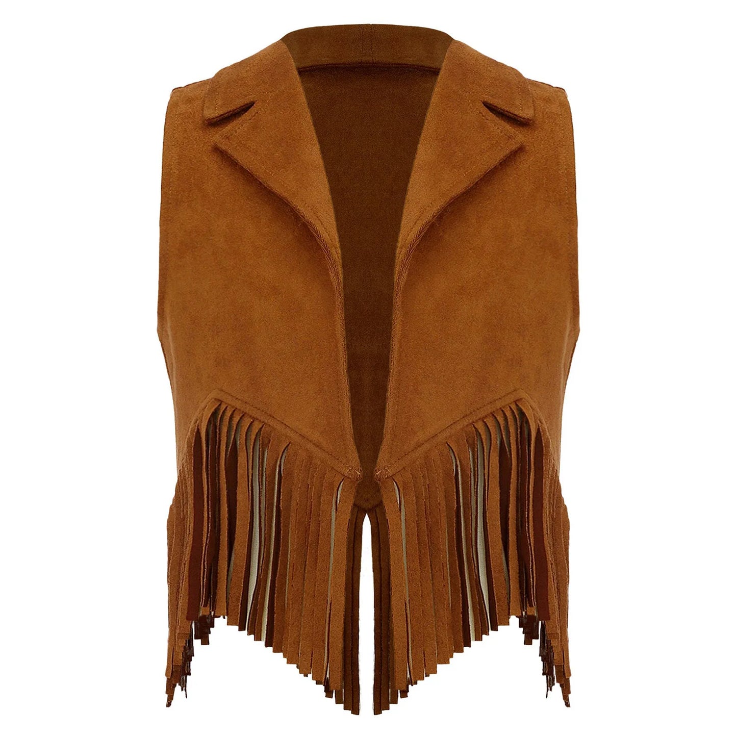 Girls Western Cowboy Suede Open Front Tassels Waistcoat (Age 6-16YRS)