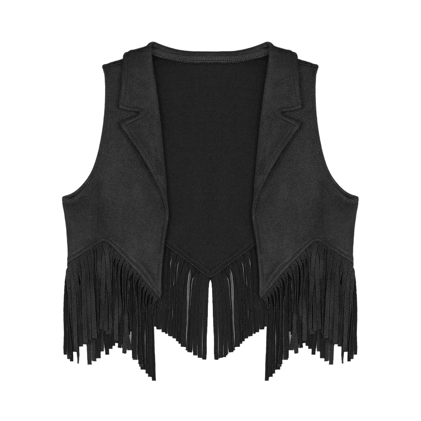 Girls Western Cowboy Suede Open Front Tassels Waistcoat (Age 6-16YRS)