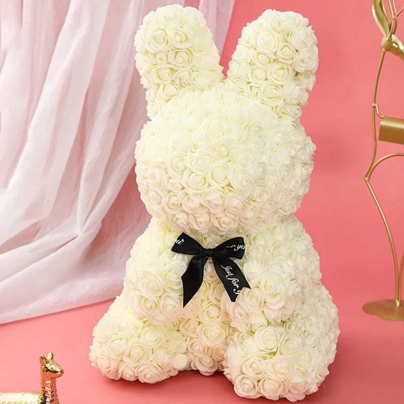 Rose Flower Bouquet Rabbit Bunny Gift - 25cm Cream