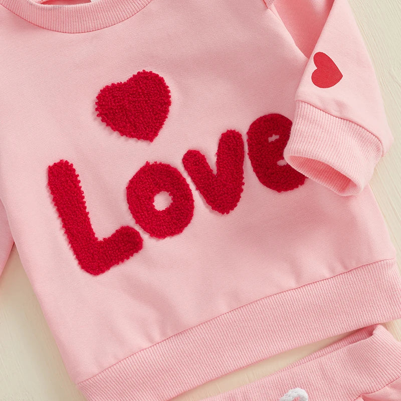 Baby Girls Pink Long Sleeve Embroidered ‘Love’ Hoodie & Heart Sweatpants (Age 6M-3YRS)