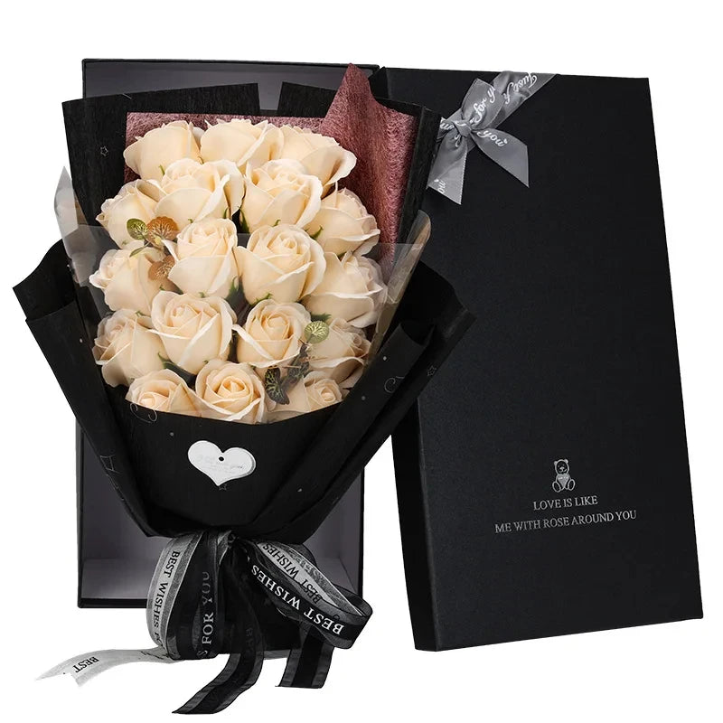 HandMade Rose Flowers Gift Bouquet Gift Box Beige