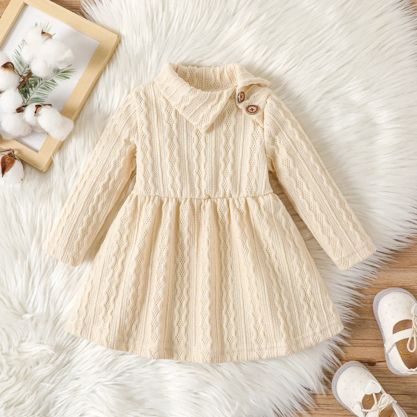 Baby Girls Lapel Dress (Age 3M-24M) Apricot