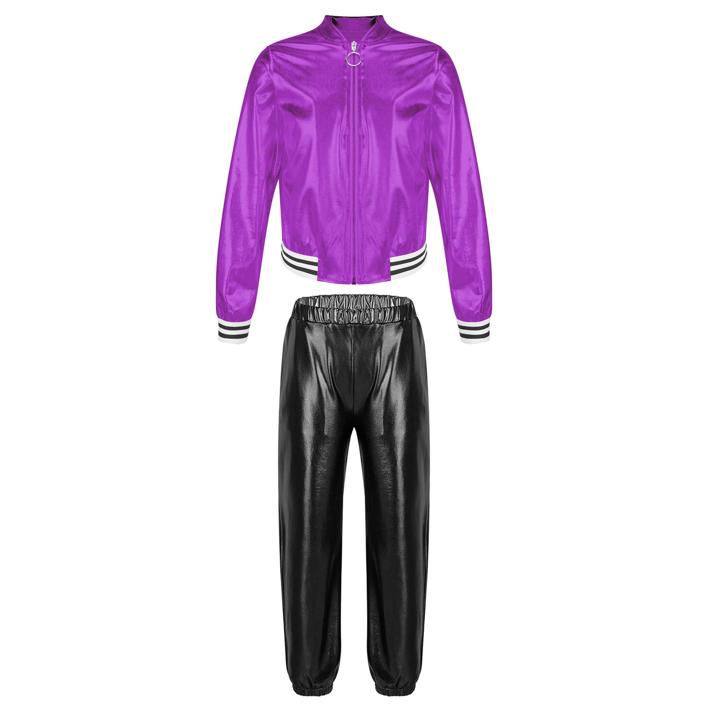 Girls Metallic Long Sleeves Bomber Jacket Coat & Pants Set (Age 6-16YRS)