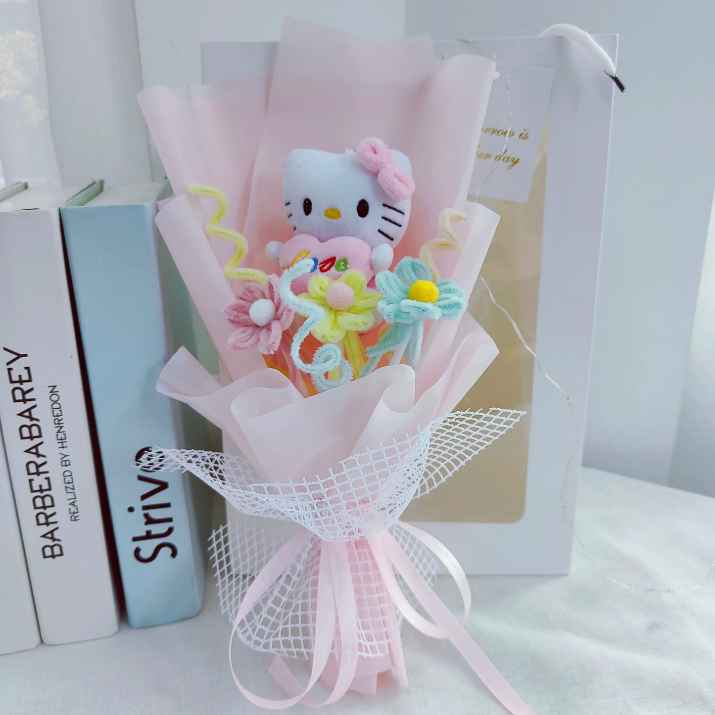 Plush Kitty Toy Gift Flower Bouquet Hot Pink