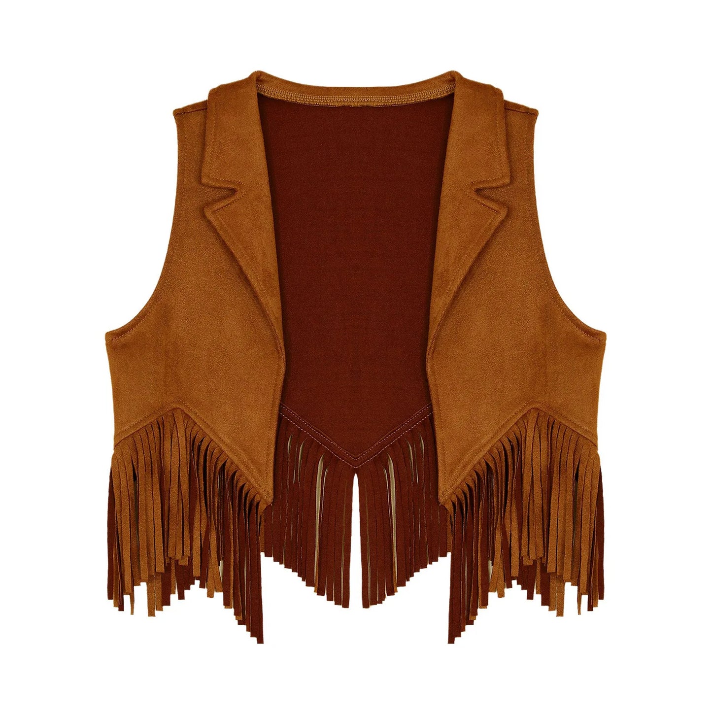 Girls Western Cowboy Suede Open Front Tassels Waistcoat (Age 6-16YRS)